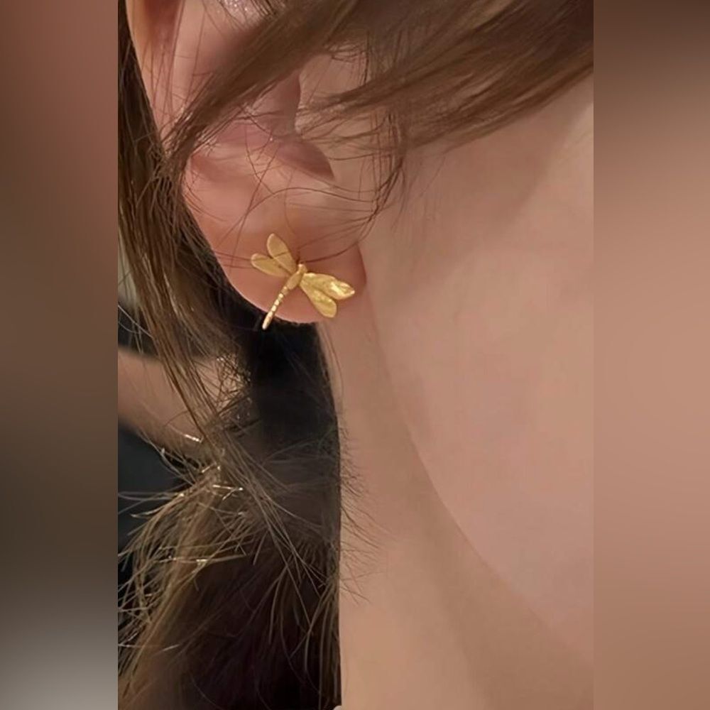 Anthropologie Gold Dragonfly Stud Earrings - Picture 2 of 5